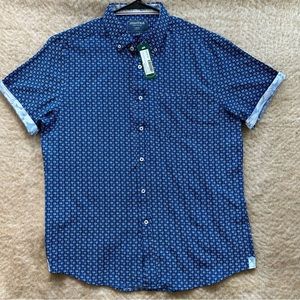 Navy Palm Short Sleeve Button Down